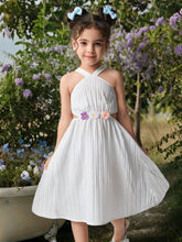 Young Girl Vacation Beach Criss-Cross Halter Striped 3D Woven Floral Crop Top Dress